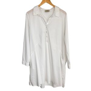 INAE Collection Womens Shirt Dress Sz Medium? White Long Sleeve Pockets Popover